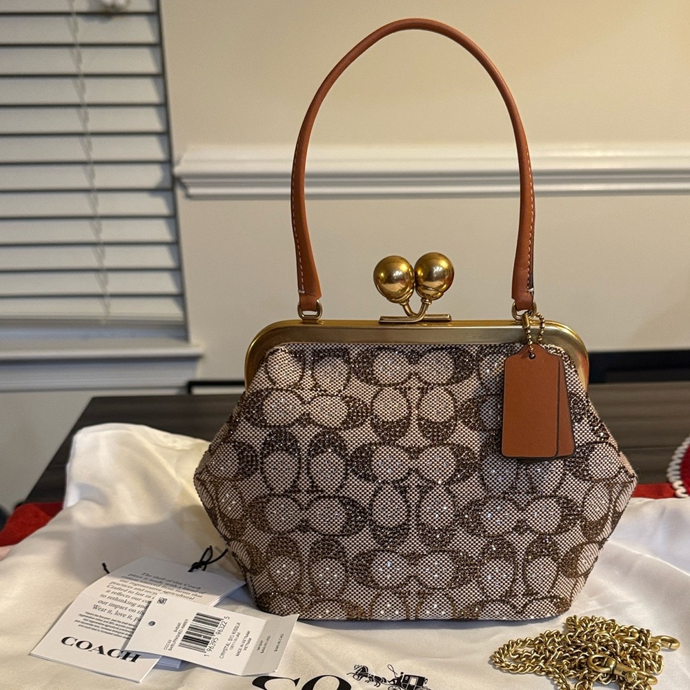 COACH Kisslock Small Crystal Signature Jacquard w/Tags